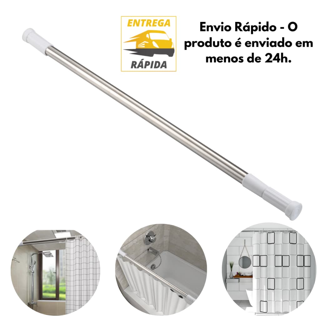 Vara Extensível para Cortina Box Banheiro Resistente Durável Inox Não Quebra Ajustável 70 x 120cm