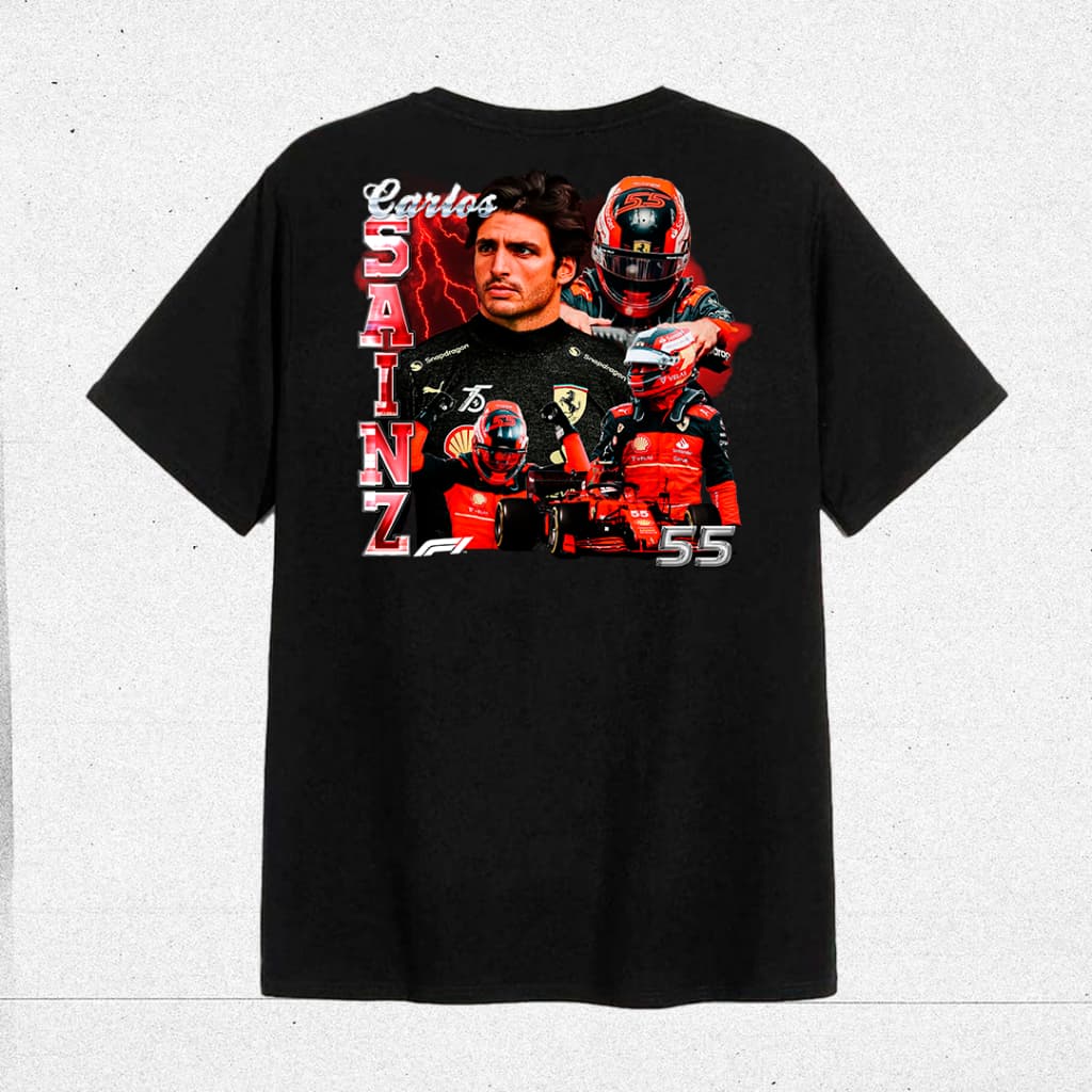 Camiseta F1 Carlos Sainz Ferrari Bootleg Streetwear Algodão 30.1 Tendência 2026