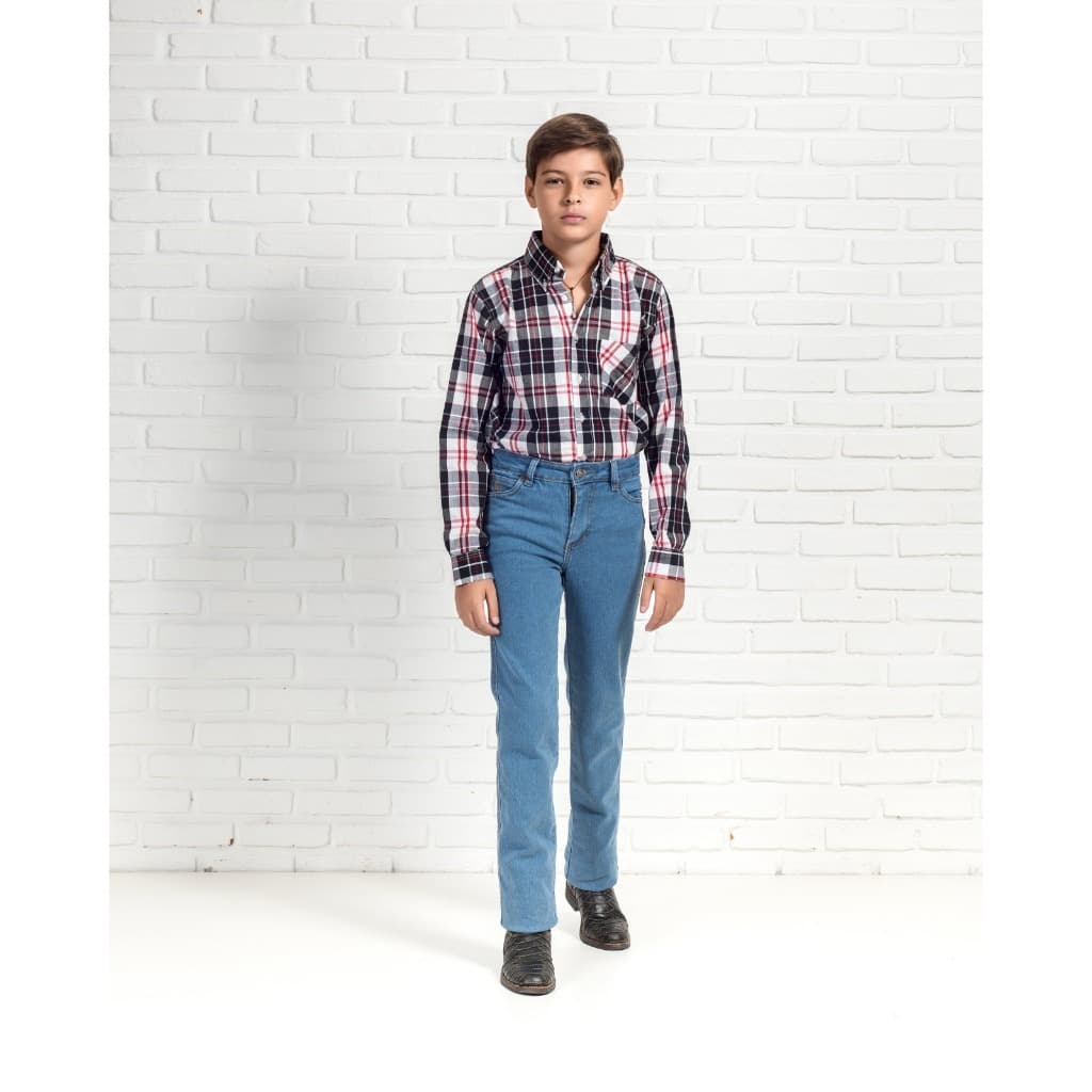 Calça Jeans Country Infantil Juvenil Reforçada Confortável Unisexx Marca Estilo Country/Cavaleiros Ref: 1014/008