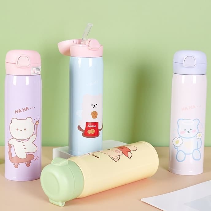 Garrafa Térmica com Canudo Desenho Urso Kawai