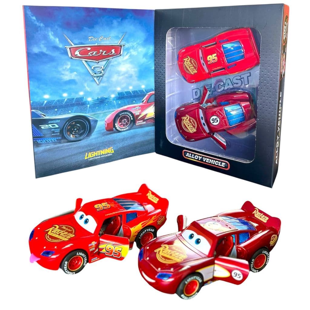 KIT Com 2 Carros de Ferro 13cm Com Som E Luz Fricção CARS Relâmpago Mc Queen