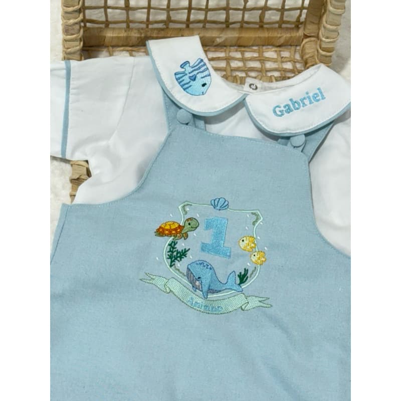 jardineira menino/fundo do mar/ conjunto menino/ fantasia/jardineira personalizada