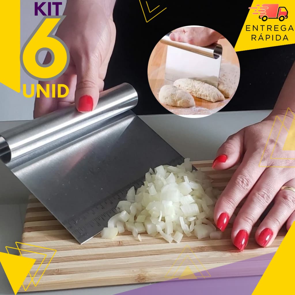 6, 3 ou 1 un - Espatula Raspador Aparador E Cortador De Aço Inox C/Régua 15cm Massa Legume