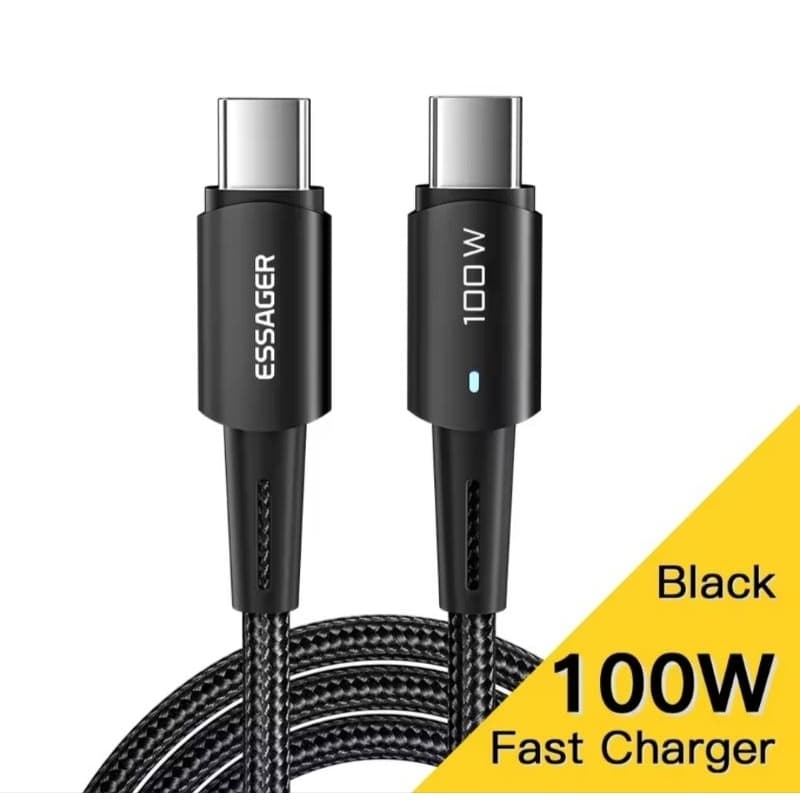 Cabo Essager 2 metros 100W - Carregamento rápido e turbo - Tipo C para Tipo C.