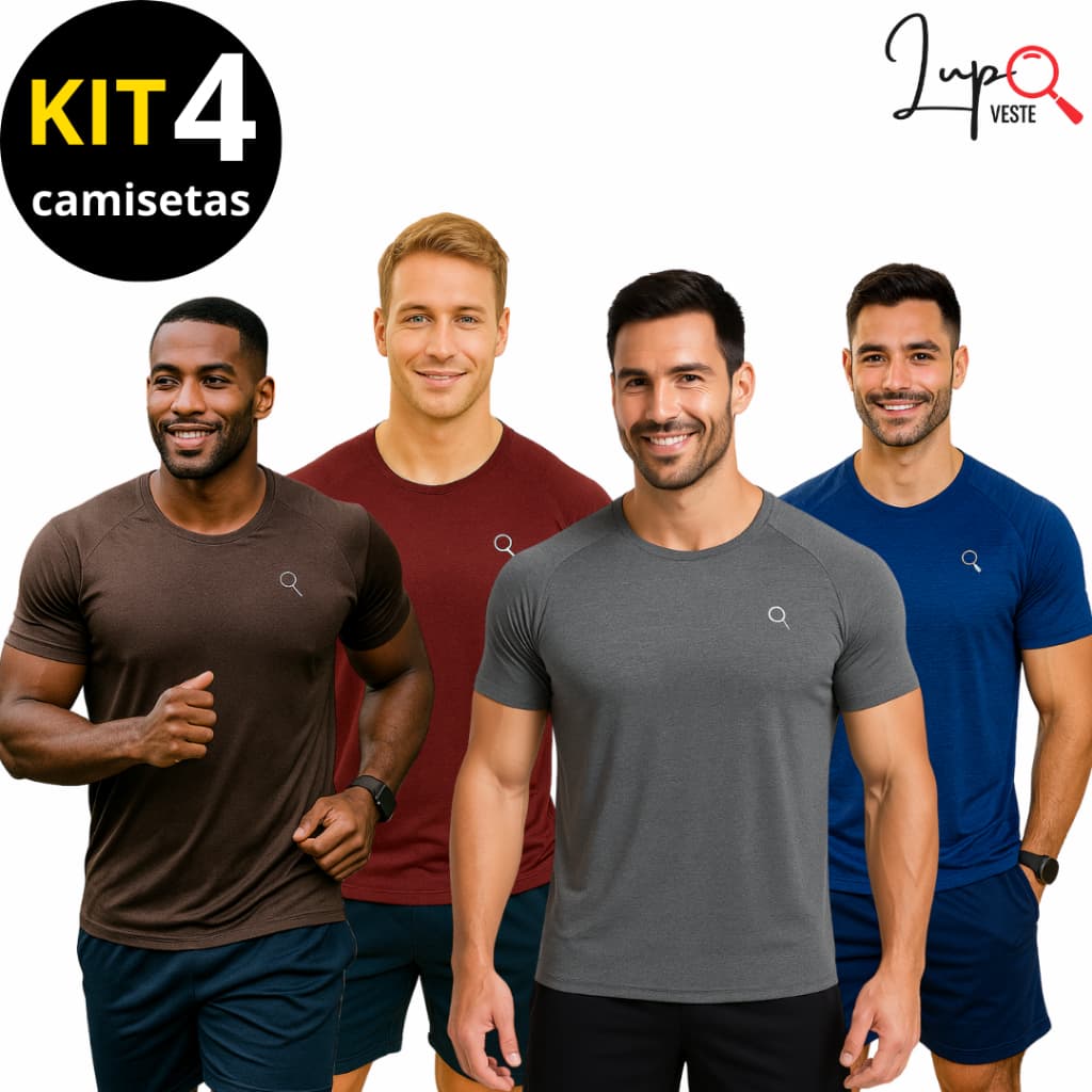 Kits 4 Camisetas Masculina Raglan Malha Fria Dry Fit Camisa Academia Treino Blusa Corrida Exercicío
