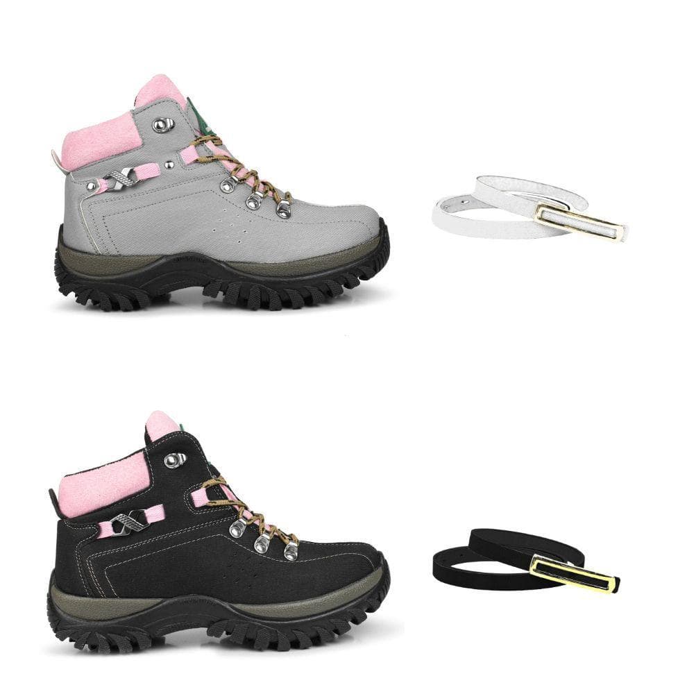 KIT FEMININO 2 PARES DE COTURNO ADVENTURE MAIS 2 CINTOS DE BRINDE TÊNIS COURO ECOLÓGICO CONFOETÁVEL