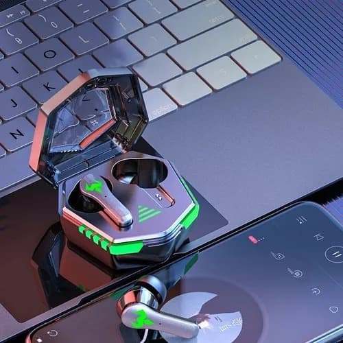 Fone de Ouvido Gamer Bluetooth 5.2 Sem Fio KA-790 TWS com LED Verde e Baixo Potente