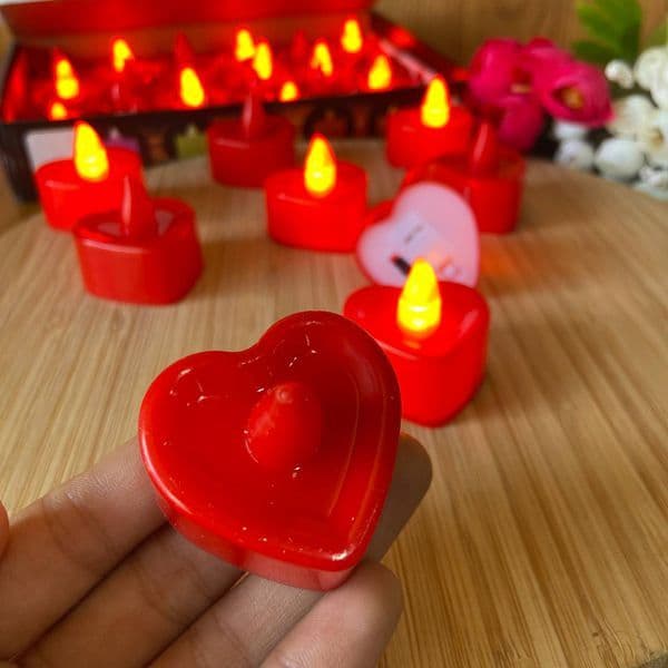 Kit Romântico de Velas De Led em Formato De Coração | Dia Dos Namorados | Cesta