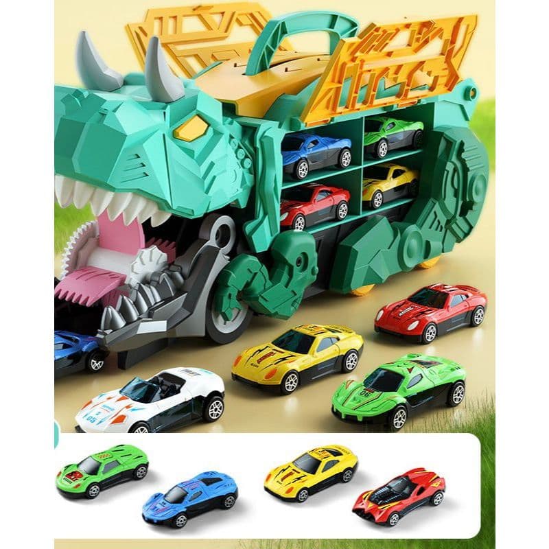 Caminhão Dinossauro engolidor e Porta-carrinhos com 4 Carrinhos 🚚😍🧑🏻