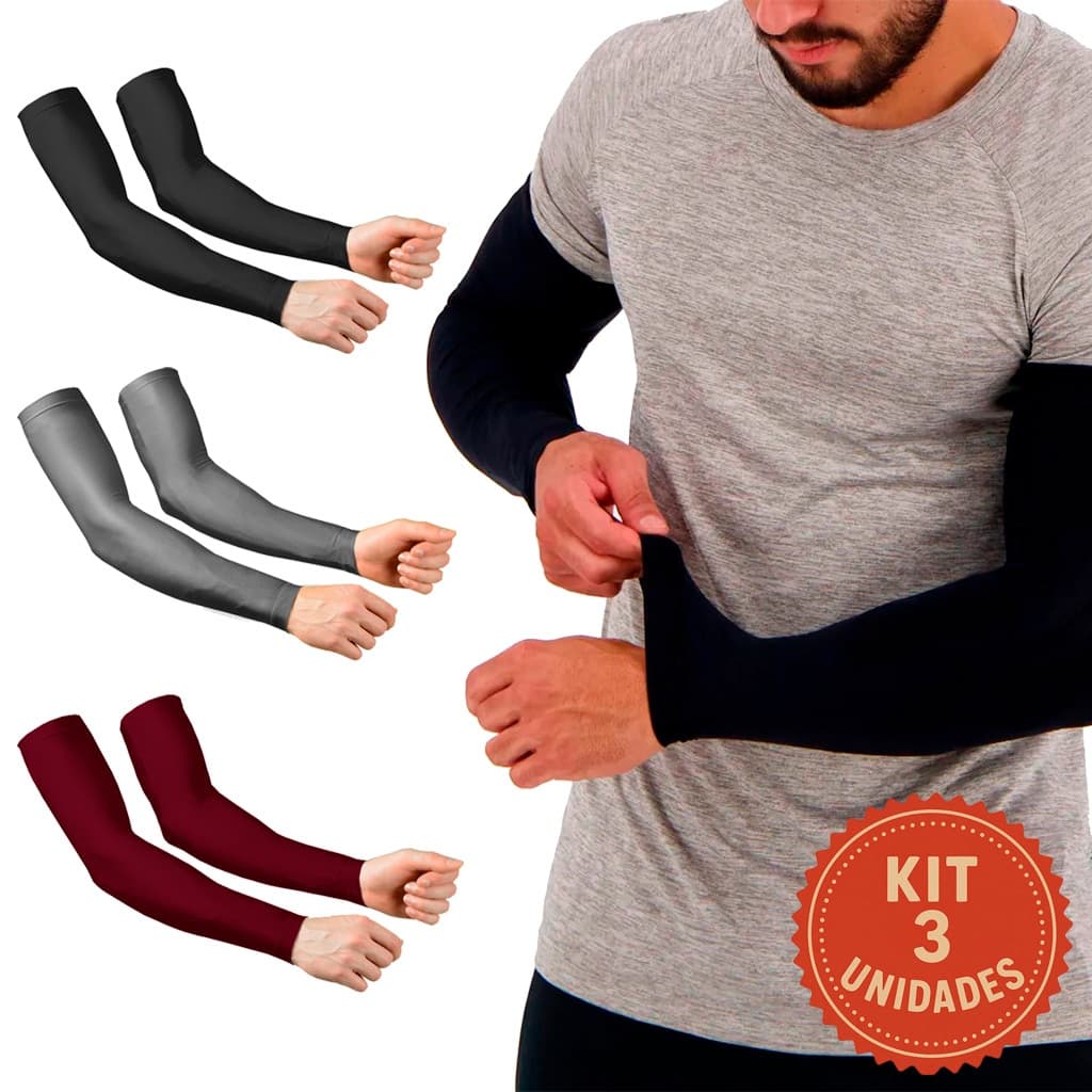 Kit com 3 Manguitos Outlet leves defeitos Slim Fitness Proteção Solar Atividade Ar Livre