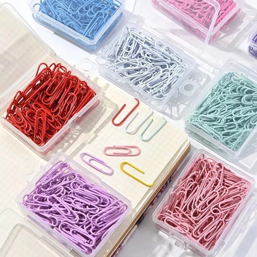 2399X- Leve 200 Unid Clips por Caixinha Prendedor Metal Papel Colorido 28mm Escolar Escritório Papelaria