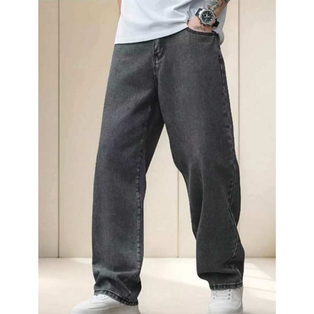 Calça Masculina Jeans Marmorizada Grafite Baggy Reta Larga HipHop Estilo Rua Juvenil Com Ajuste Interno 10-16