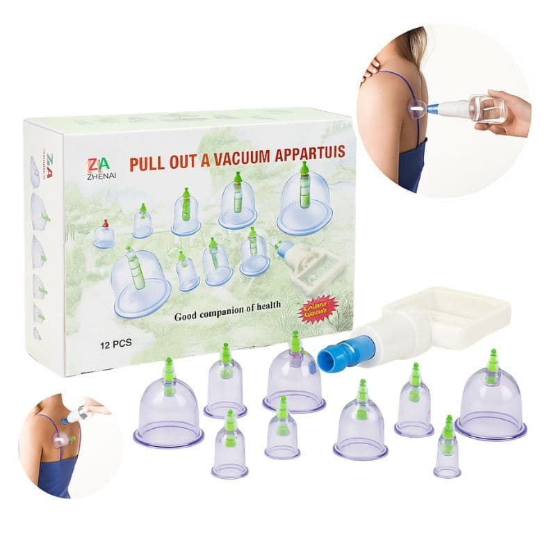 Kit 12 Ventosas Terapêuticas Ventosaterapia Massagem Acupuntura Massoterapia Chinesa Vácuo Sucção + Bomba - Zhenai -