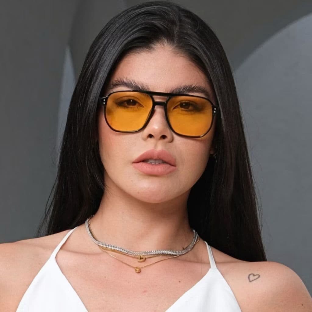 Vintage Amarelo Lente Quadrada Óculos De Sol Luxo Retro Matizado Tons Feminino Verão