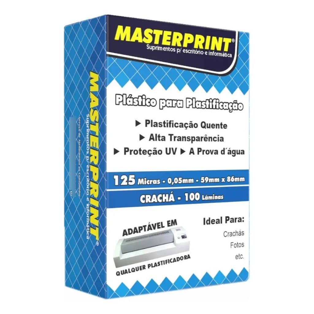 PLASTICO PARA PLASTIFICAÇÃO P/ CRACHA  CAIXA C/100 125 MICRAS (0,05mm 59mmX86mm)