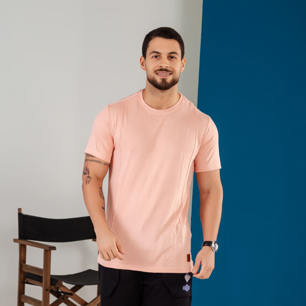 Camiseta Nervura Masculina Casual Modelagem Slim Malha Premium Haryn