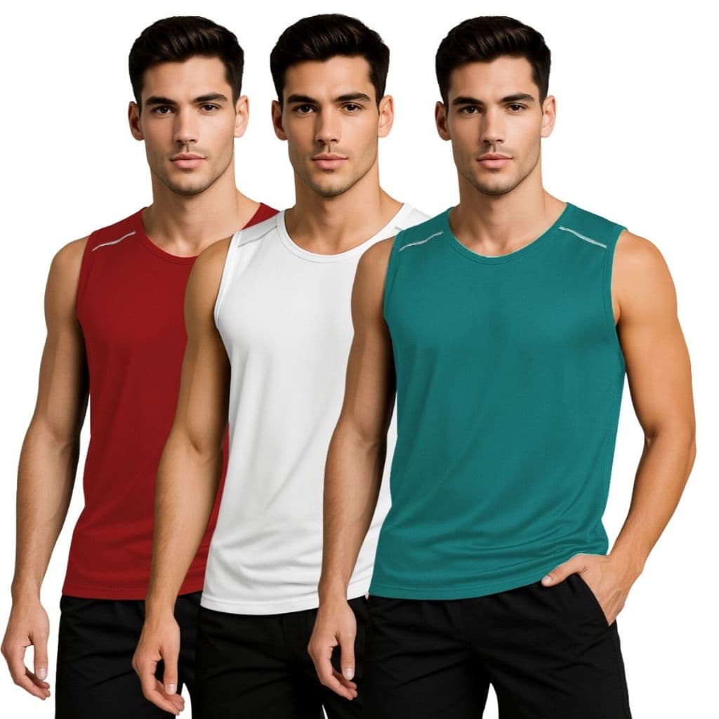 Conjunto 3 Regatas Homem Fitness Corrida Treino Casual