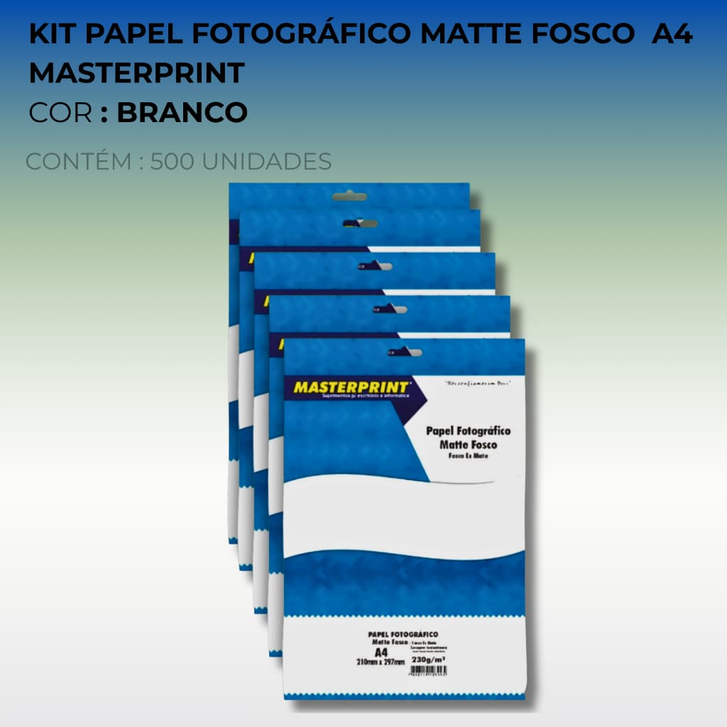 KIT Papel Fotográfico Matte Fosco 230g A4 500 Folhas MASTERPRINT