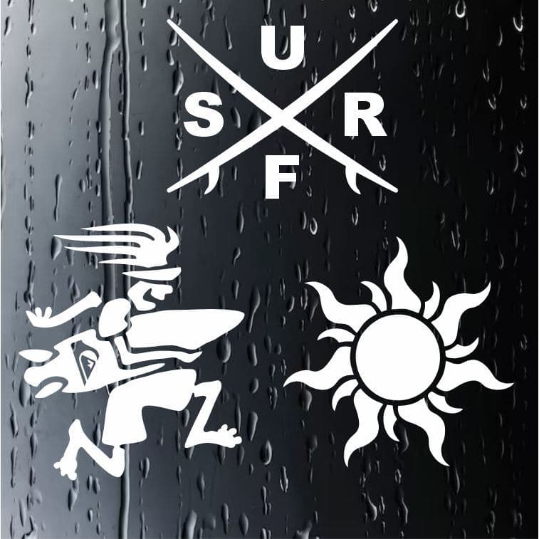 Kit com 3x adesivos Surf - Surfista - Pranchas de Surf - Sol Havaiano - Good Vibes - com 9cm cada