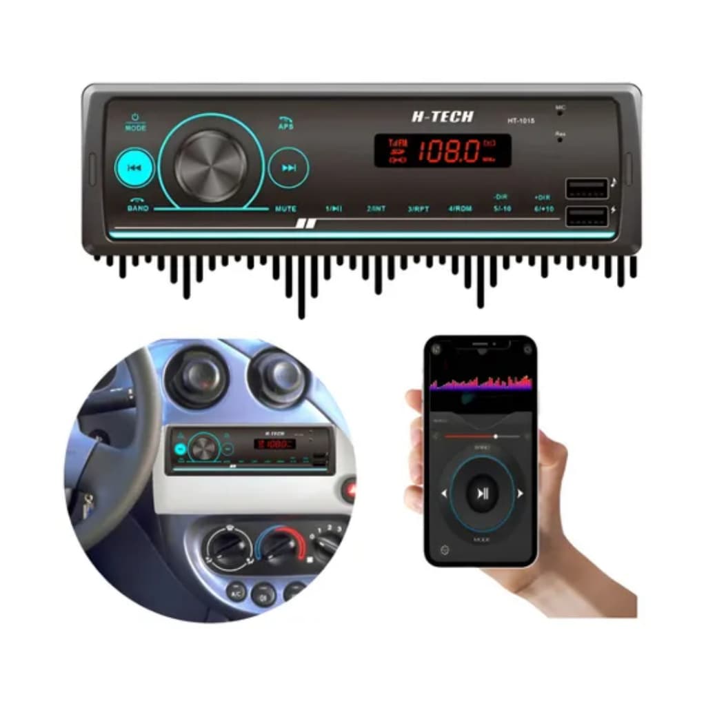 Rádio H-tech Ht-1015 Bluetooth Usb Fm Mp3 Controle Virtual