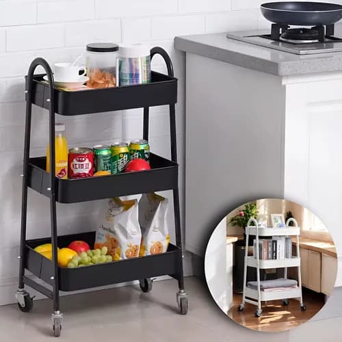 Prateleira de Metal Multiuso 3 Andares com Rodinhas – Preto ou Branco – Resistente, Compacta e Versátil