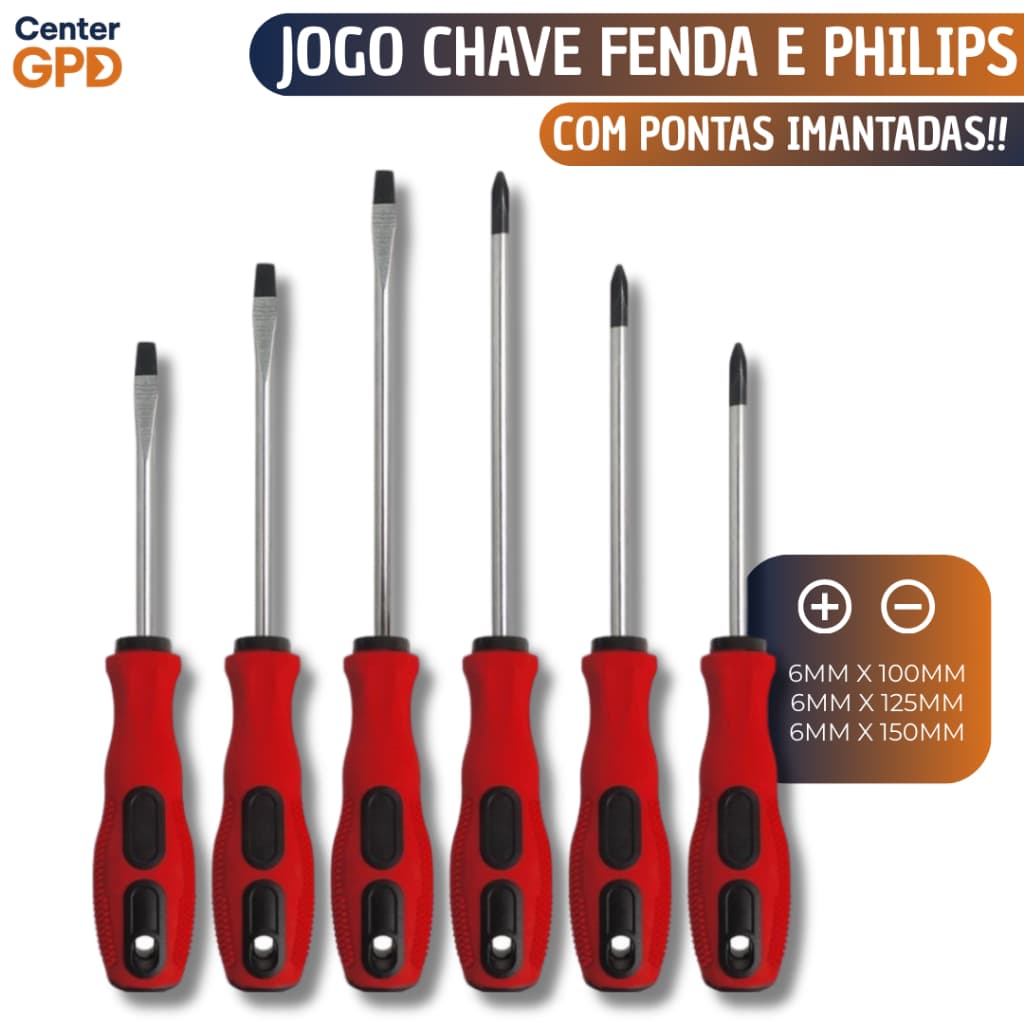 Jogo 6 Chaves Imantadas Philips/fenda Linha Profissional