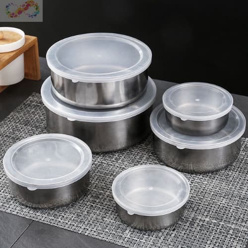 KIT 5 Tigelas para armazenamento de alimentos frescos, tigelas de aço inoxidável e alumínio