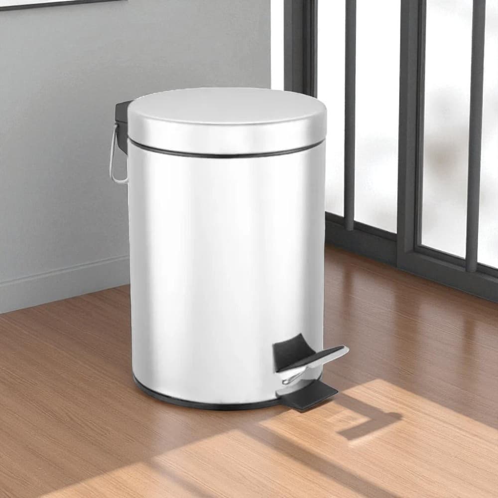 Lixeira Inox Redonda Multiuso 5 Litros Aço Inoxidável Durável Design Moderno Cozinha Banheiro Prática