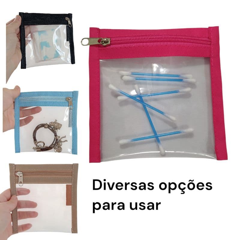 Nécessaire transparente porta remédio absorvente cartão fone de ouvido viagem