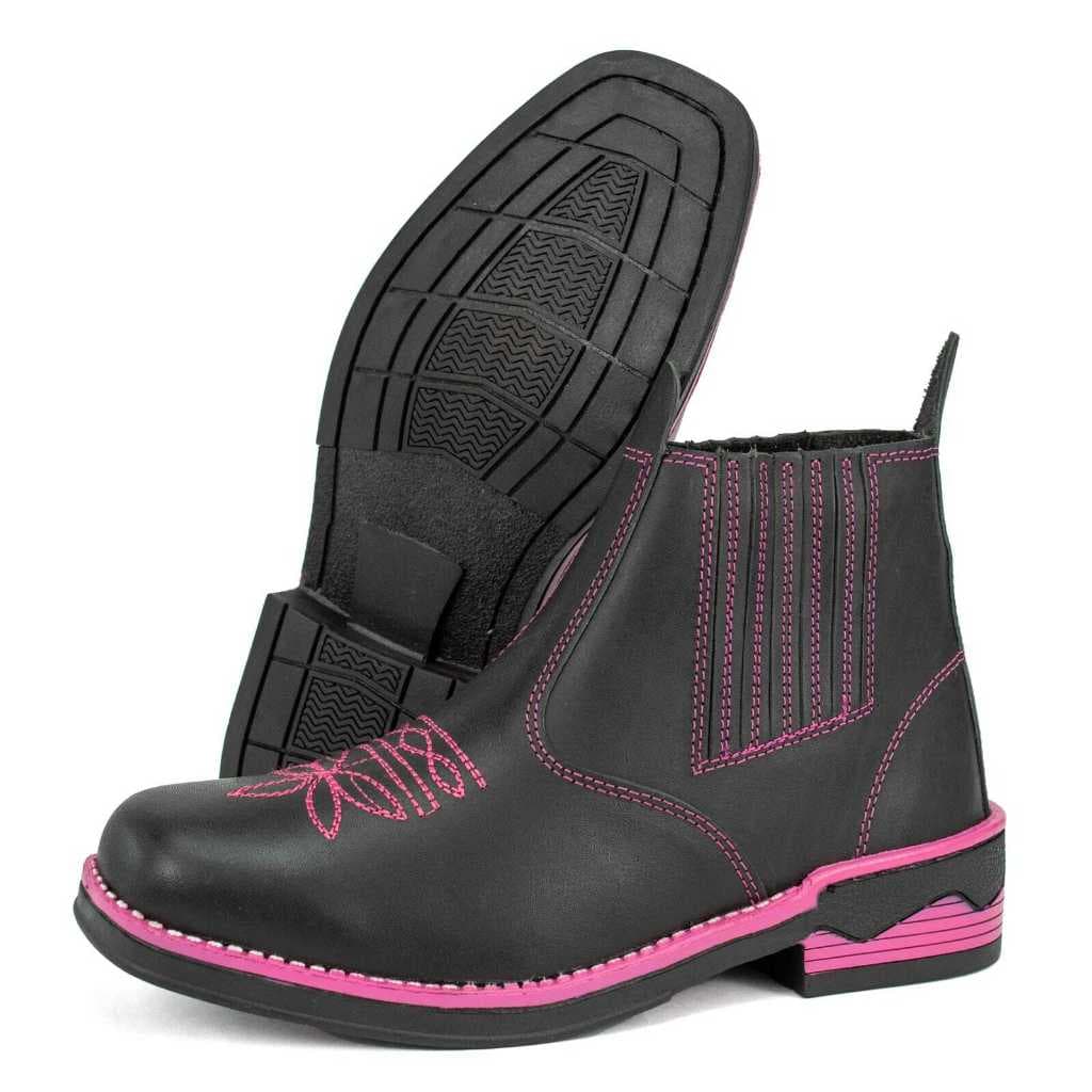 Bota Botina Feminina Infantil Country Couro Bordada de Ótima Qualidade