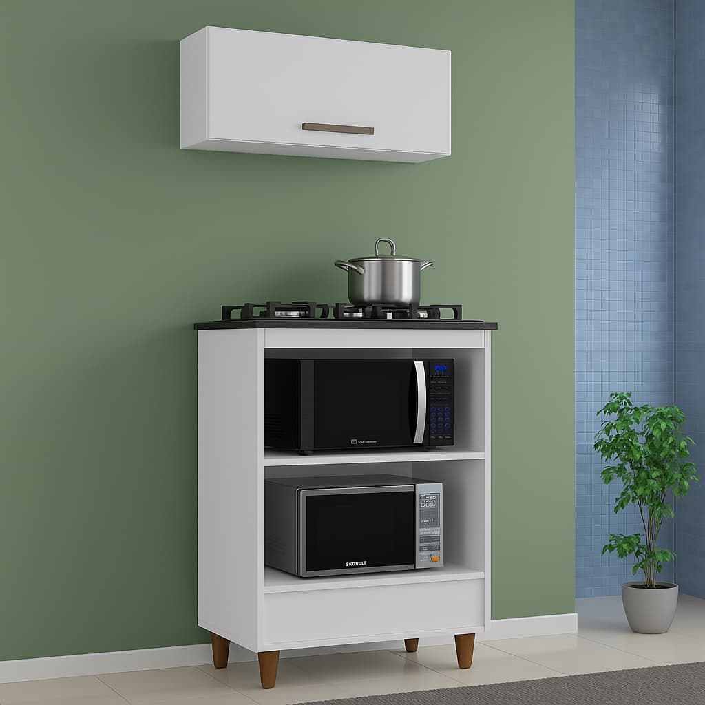 Kit Balcão para Cooktop 5 Bocas com Nicho Aéreo Branco – Cozinha Moderna Compacta