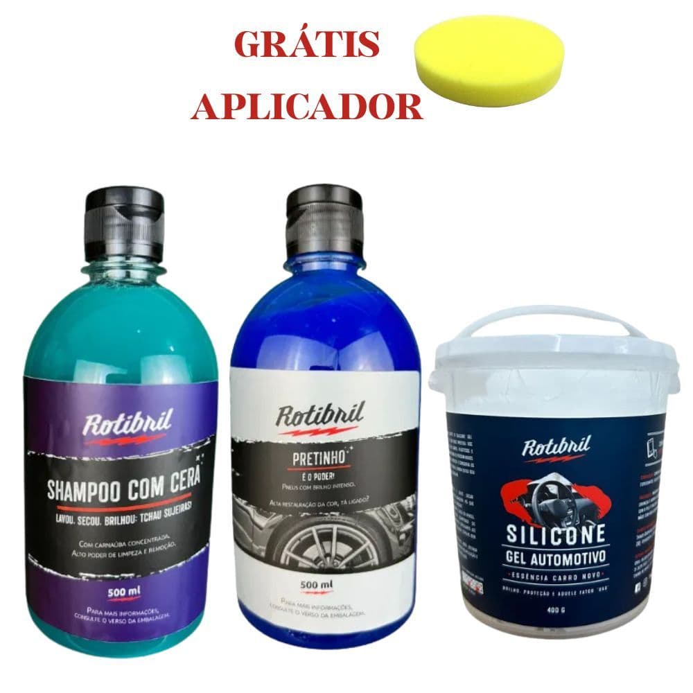 Kit Limpeza Automotiva Econômica– Silicone Gel Pretinho de Pneu e Shampoo com Cera