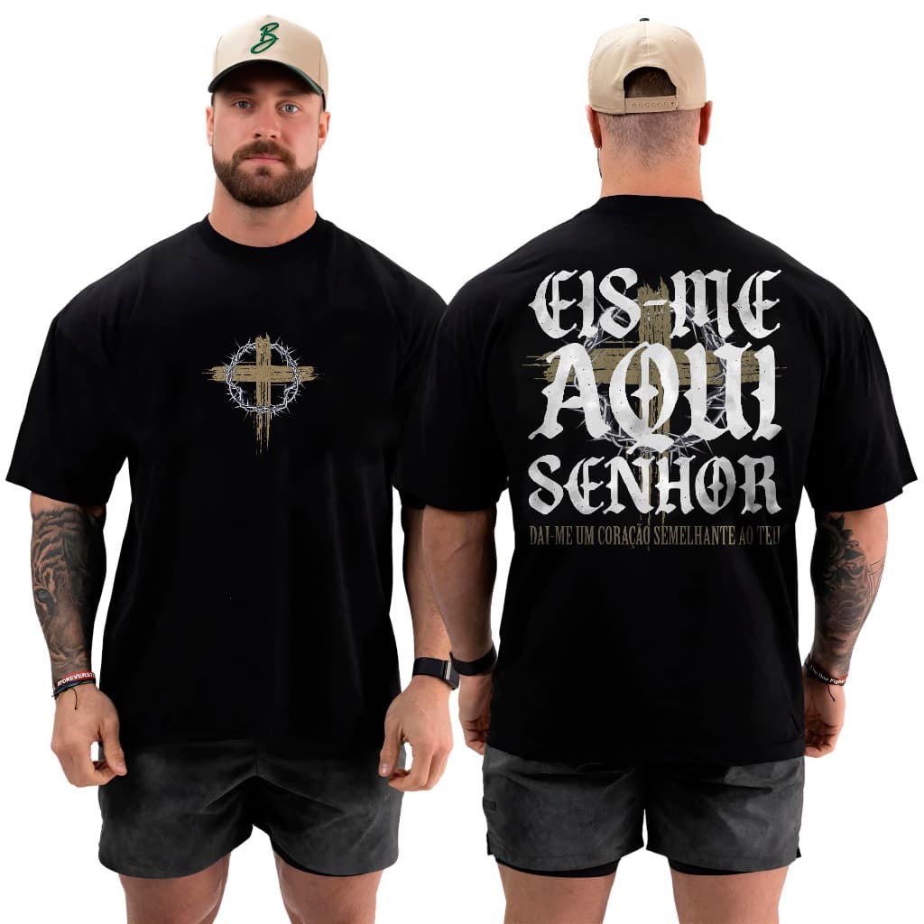 Camiseta Camisa Oversized Top para Academia Musculação Eis me Aqui Senhor 100% Algodão