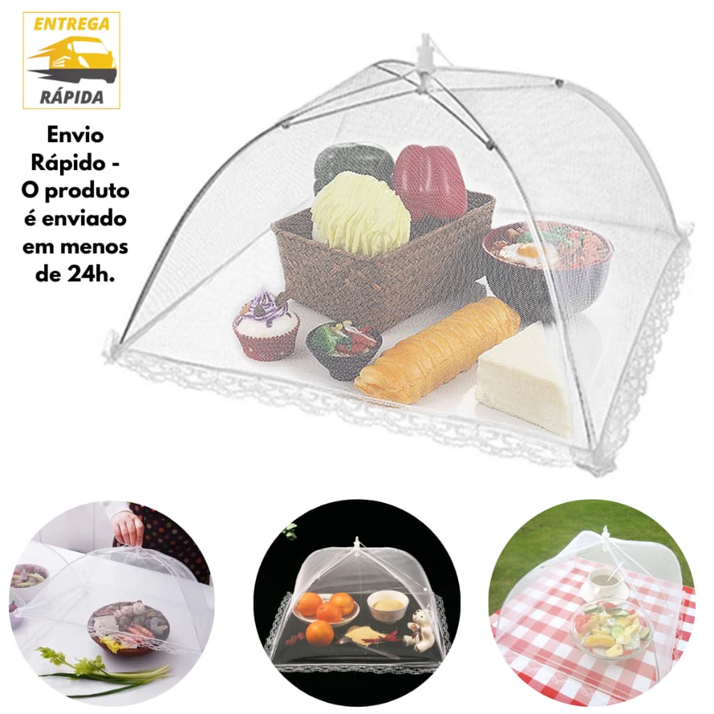 Tela Mosqueteira Protetora para Alimentos 41cm Grande Tule Móvel Leve Resistente Alta Qualidade