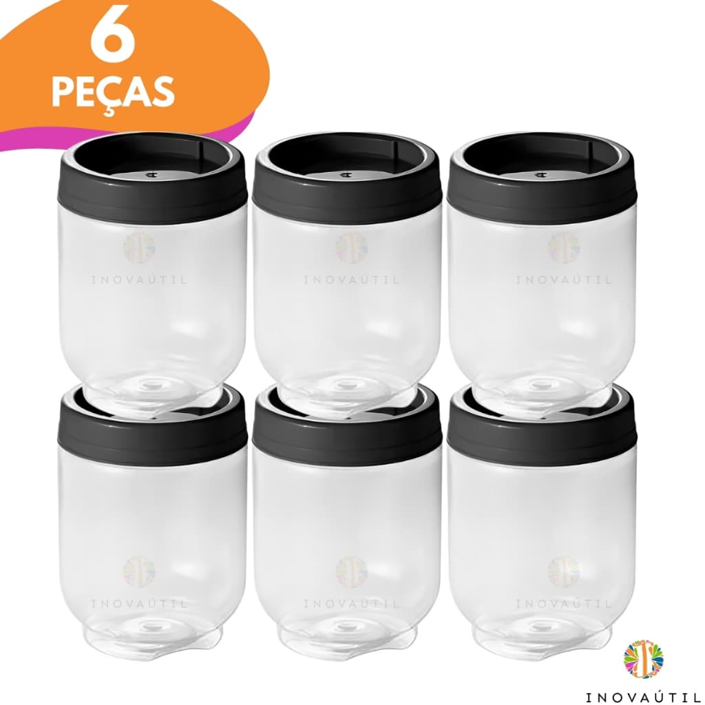 Porta Tempero Organizador Condimentos Empilhável Kit 6 Potes 380ml Tampa Rosca Plastico