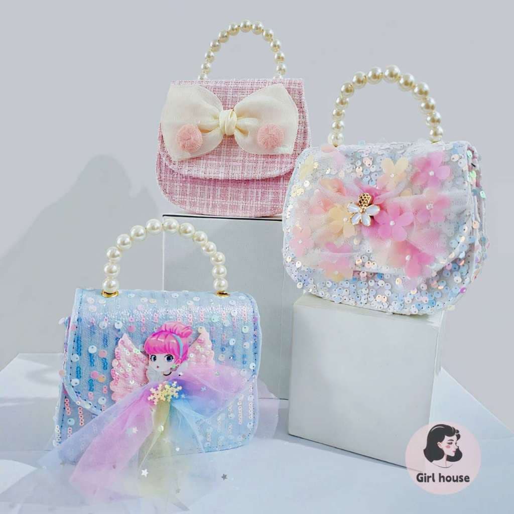 Bolsa Pequena Infantil de Ombro/Transversal com Alça de Pérolas Menina Blogueirinha Luxo