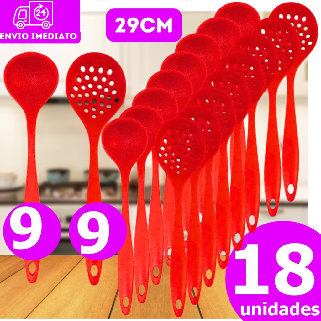 Kit 18 Peças de Silicone 9 Conchas de Silicone 9 Escumadeira de Silicone Casa Cozinha Buffet Restaurante Atacado Revenda