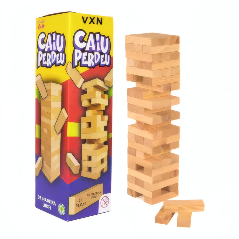 Jogo Educativo Torre de Blocos MDF 54 Peças Infantil Raciocínio e Coordenação