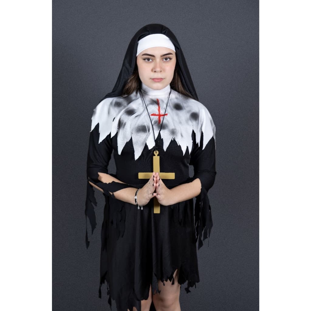 Fantasia Freira Assustadora Feminina Adulto Terror Halloween Cosplay Carnaval