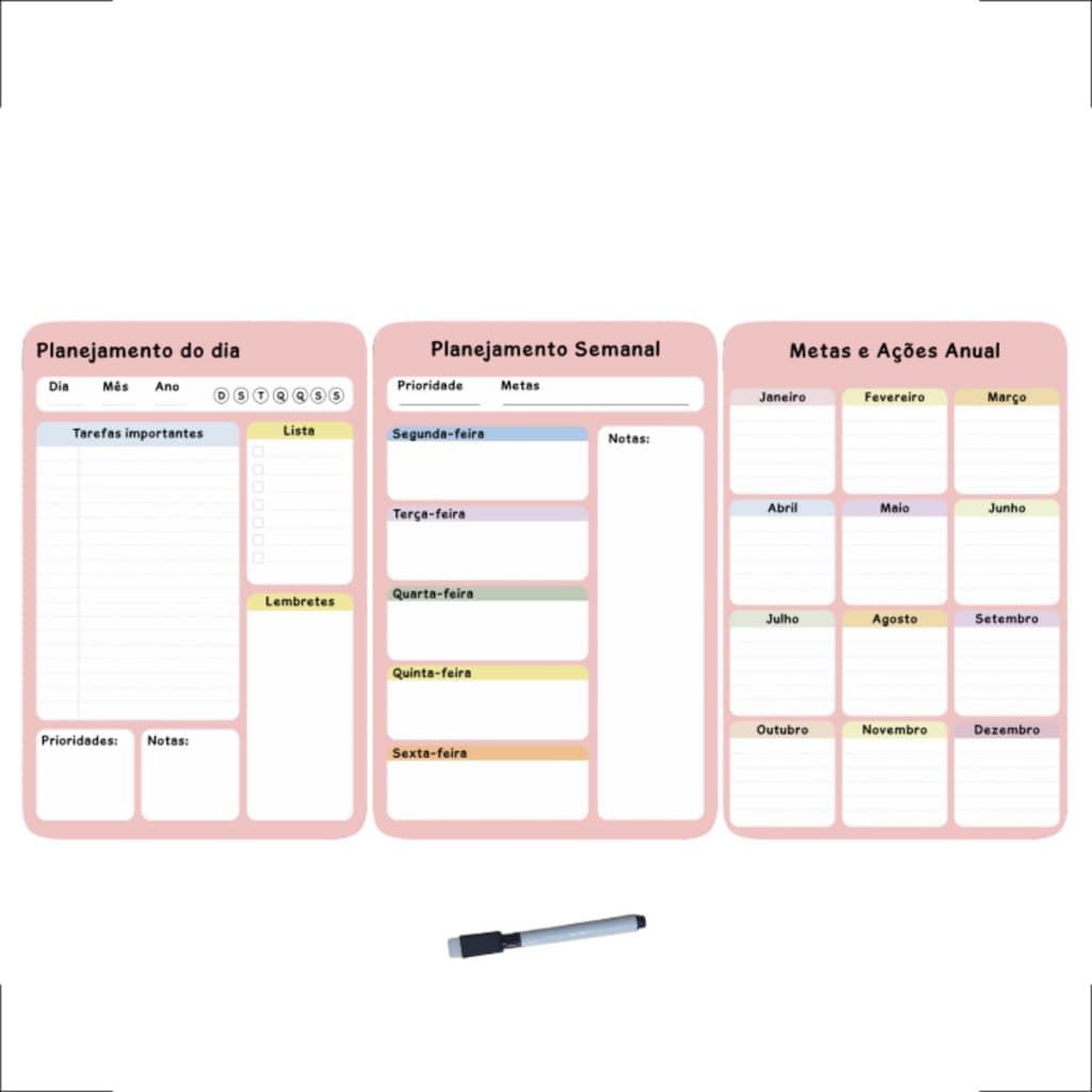 Lousa Magnética Imã De Geladeira Para Anotações Kit com 3 Unidades de Planner