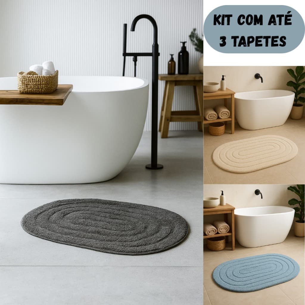 Tapete Oval 60x40cm Berlim Macio e  Multiuso para Casa, sala, cozinha,banheiro e quarto