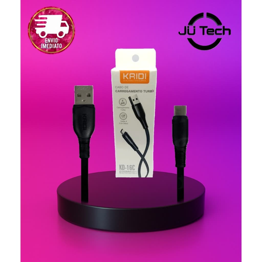 Cabo Carregador Turbo Rápido Reforçado Kaidi Tipo C Original carregamento turbo SmartPhone 1 metro