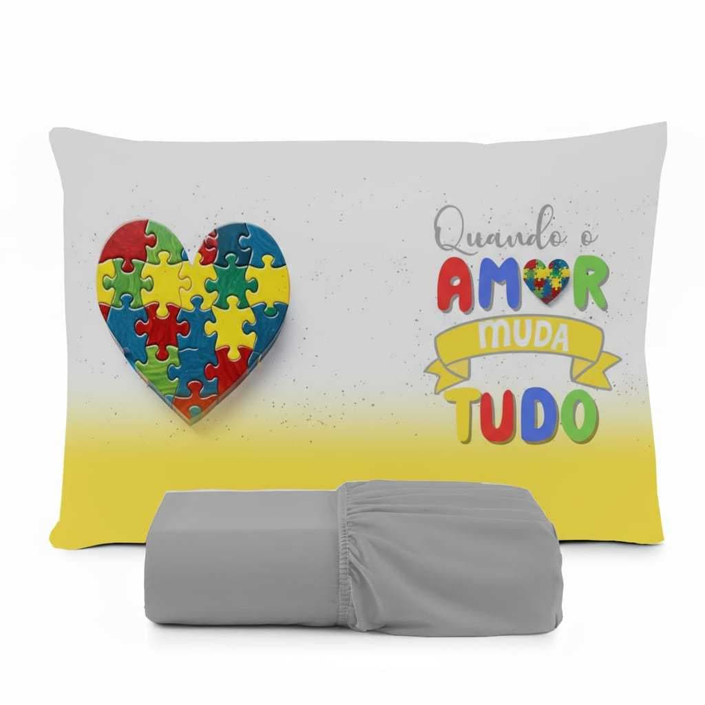 JOGO DE LENÇOL SOLTEIRO DE LUXO INFANTIL AMOR PELO AUTISMO FRONHA TRAVESSEIRO LENÇOL DE ELASTICO