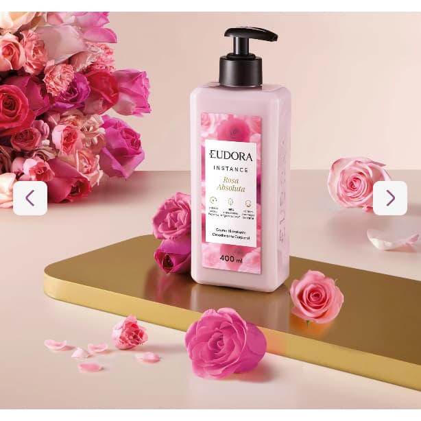 Instance Rosa Absoluta: Creme Hidratante 400ml, creme para mãos e caixa de sabonetes, Eudora.