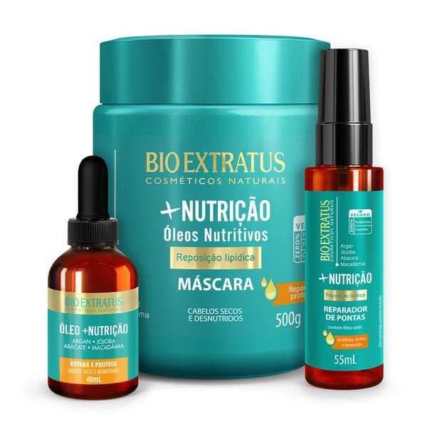 Kit +Nutrição Máscara (500g), Óleo e Reparador de Pontas Bio Extratus