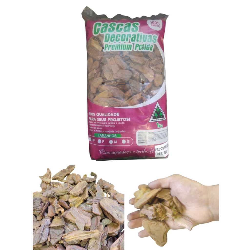 Casca de Pinus Premium Polida 1kg Tamanho: P, 100% Natural  Total Agro