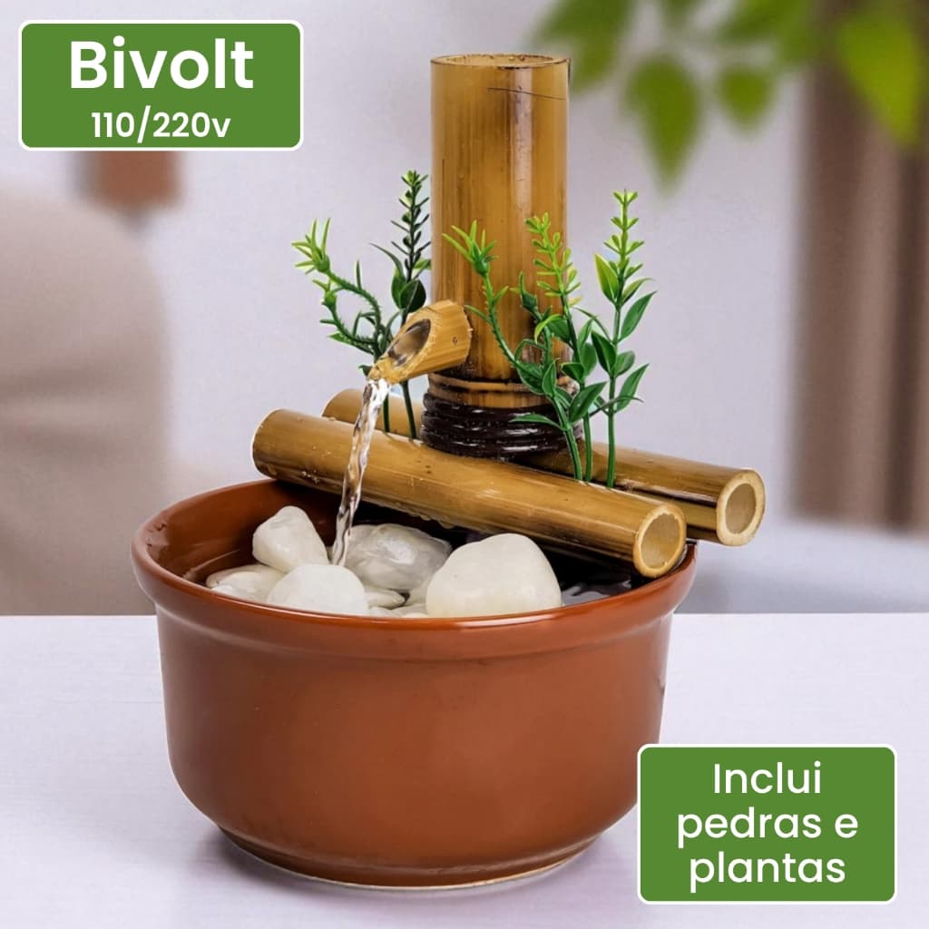 Fonte De Agua Cascata Feng Shui Mesa Bambu Decorativa 16cm