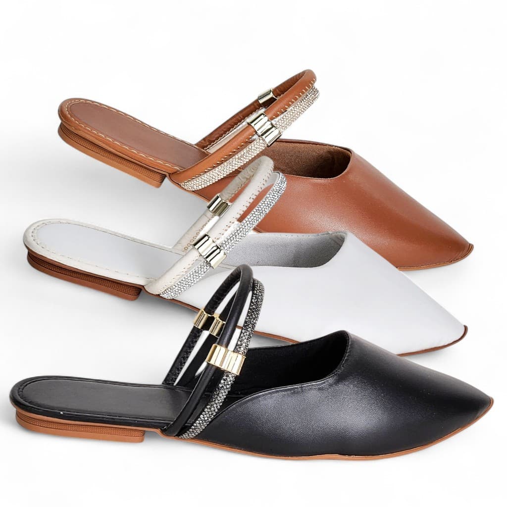 KIT 03 Mule Feminino Versátil Ajustável com Strass Linda Confortável   Promoção