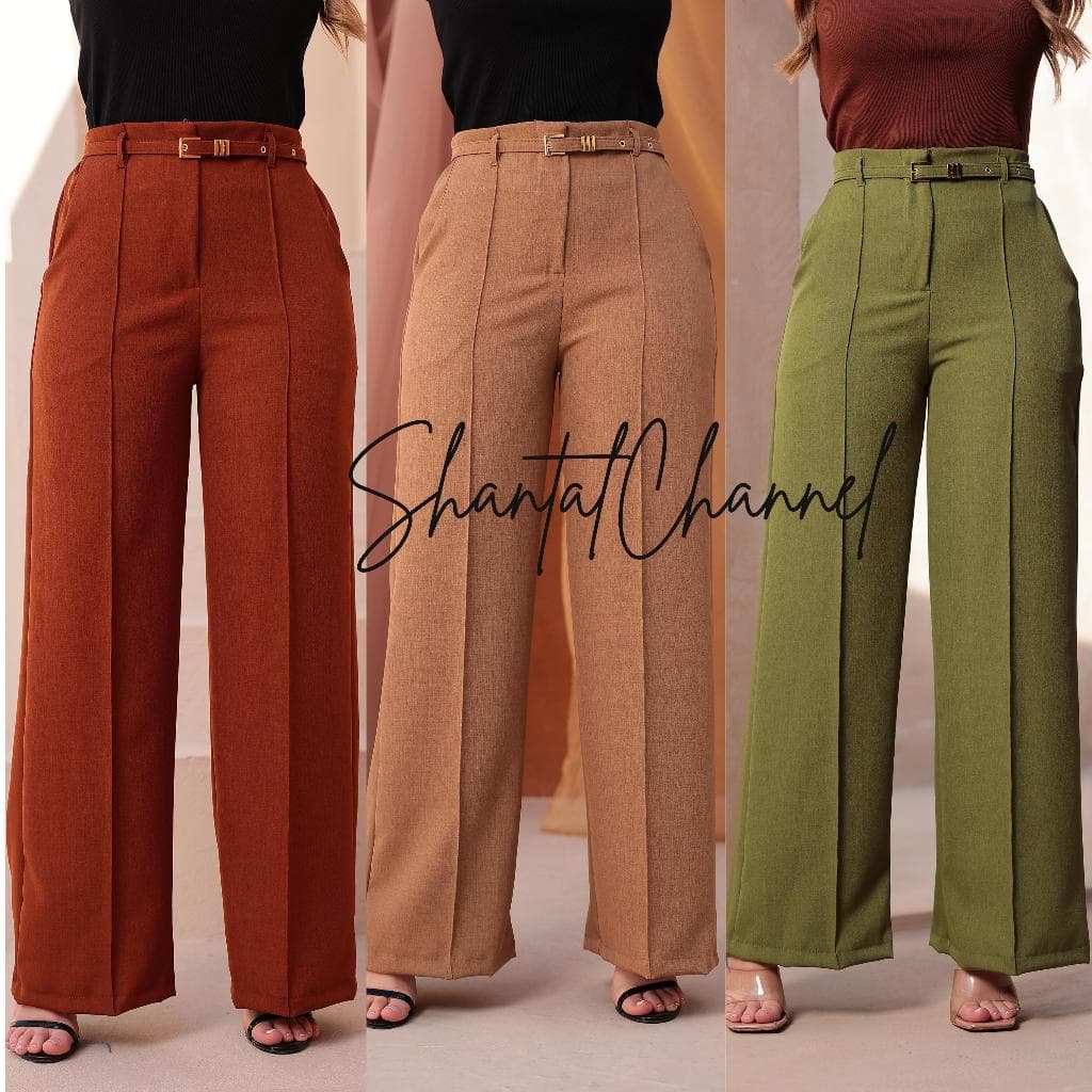 Calça Pantalona Cintura Alta Com cinto e Bolso Luxo e Elegância Promoção