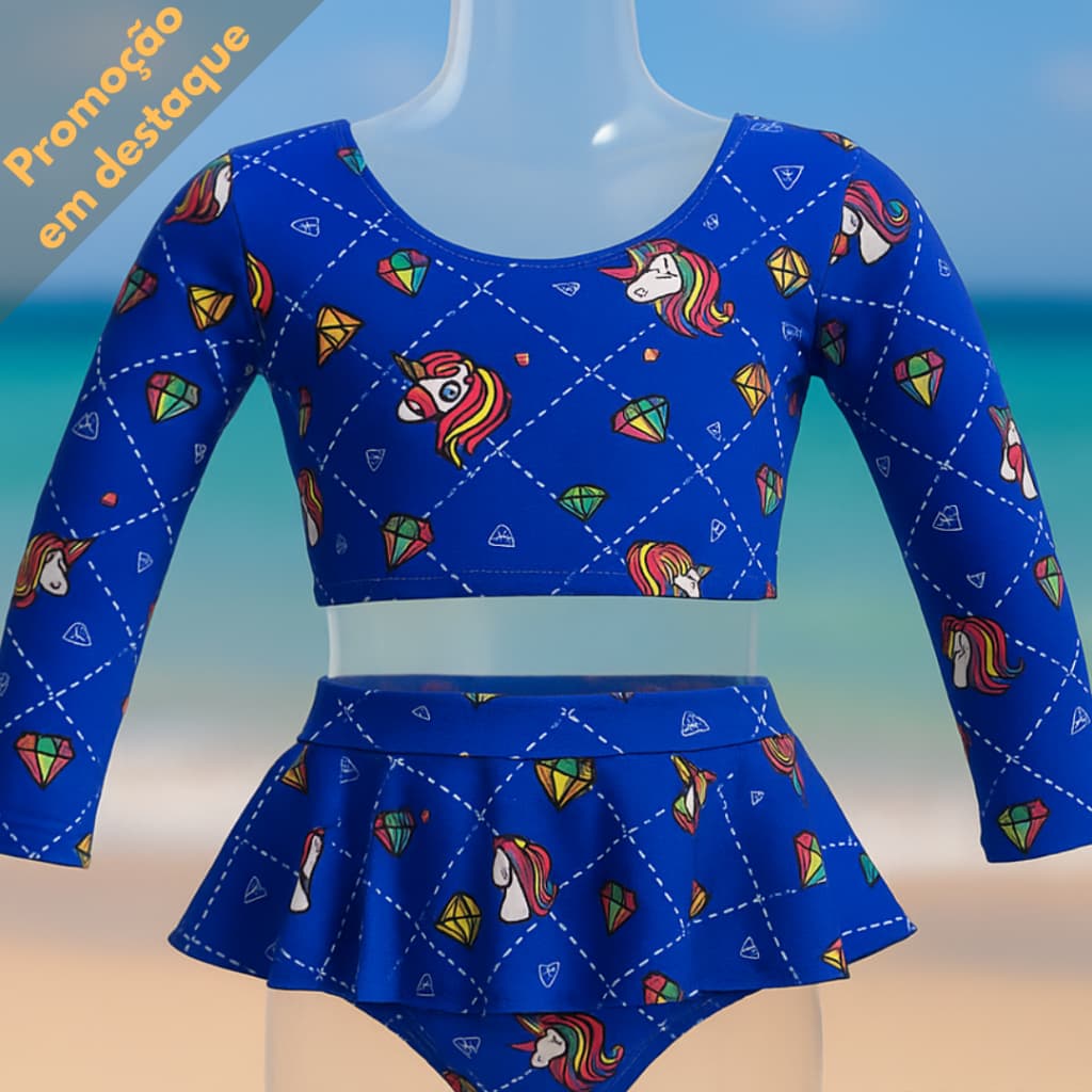 Biquini Infantil Menina Moda Praia Manga Comprida e Short C/ Babadinho Promoção Envio Aleatório